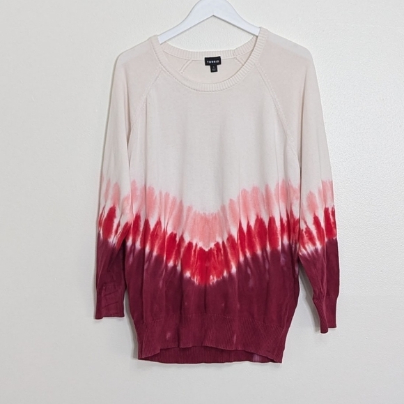 Torrid Sweater Slub Pullover Raglan Size 1 White Red Tie Dye Cotton 1X - Picture 1 of 9
